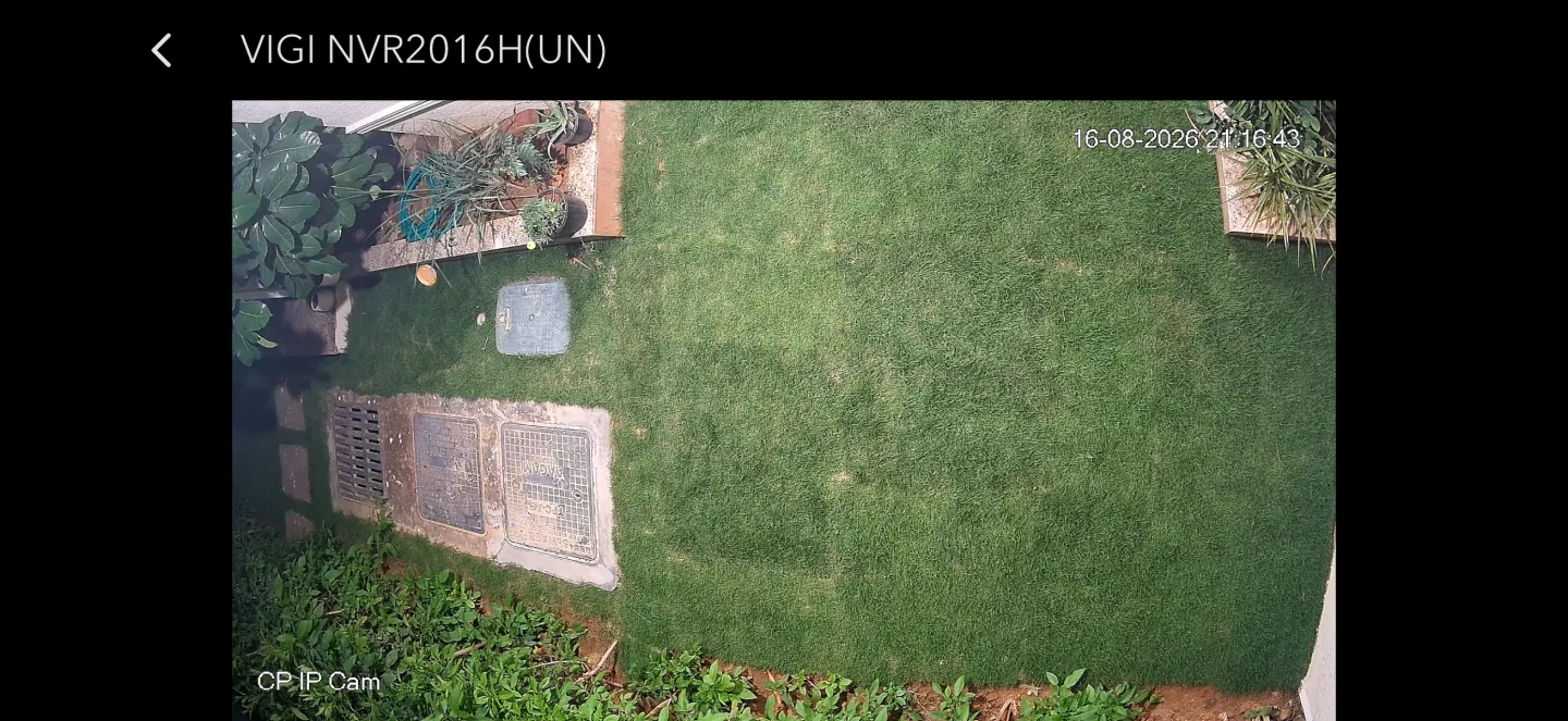 Fullscreen RTSP security camera feed displayed with Cam Radar on a TV